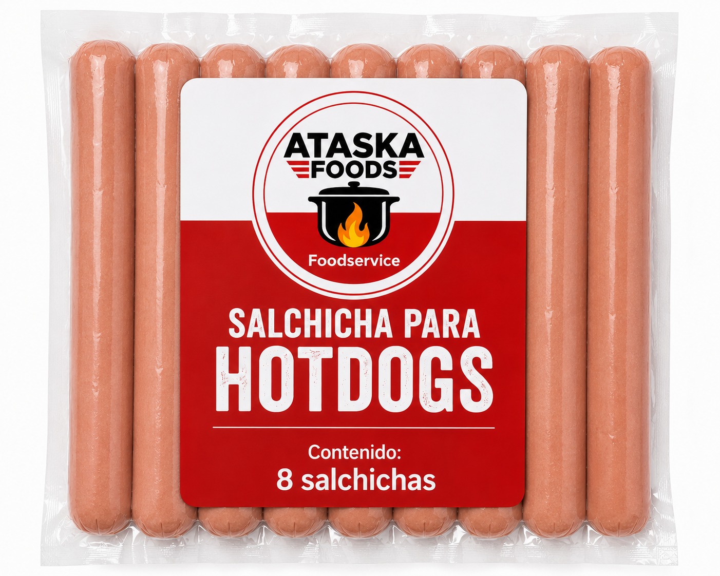 SALCHICHA PARA HOTDOGS CON TOCINO 8 PZ ATASKAFOODS